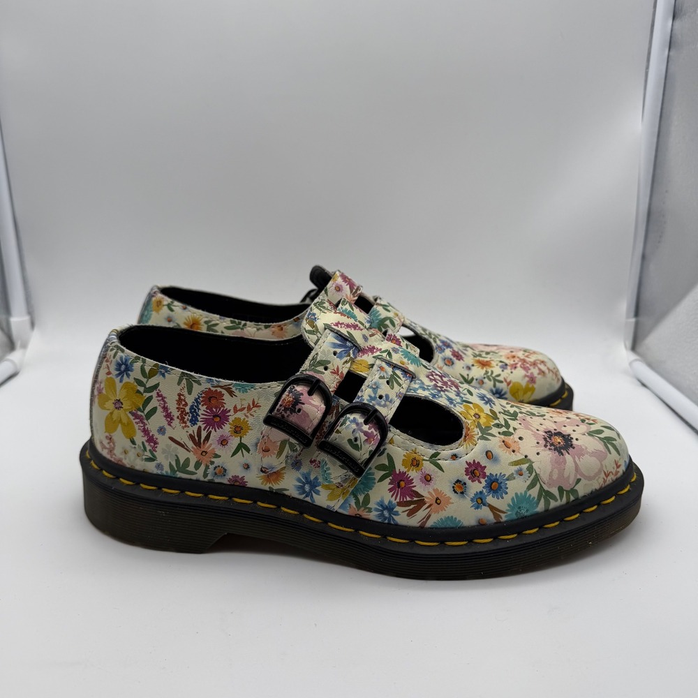 Dr. Martens 8065 Floral Leather Mary Jane Double Strap Shoes Womens 9 Multi